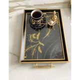 Desenli Çay Tepsisi,lüx Çay Tepsisi,sunum Tepsisi SİYAH (GOLD DETAYLI)