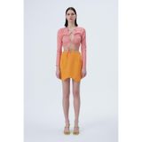 Desenli Cut Out Crop Bluz Pembe
