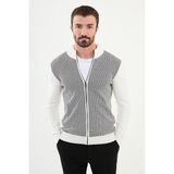 Desenli Ekru Slim Fit Hakim Yaka Yün Erkek Hırka