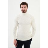 Desenli Ekru Slim Fit Tam Balıkçı Yaka Erkek Triko Kazak