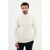 Desenli Ekru Slim Fit Yarım Balıkçı Yaka Erkek Triko Kazak