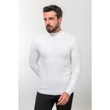 Desenli Ekru Slim Fit Yarım Balıkçı Yaka Yün Erkek Triko Kazak