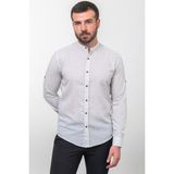 Desenli Gri Renk Slim Fit Hakim Yaka Uzun Kollu Keten Erkek Gömlek - Açık Gri