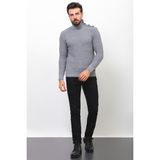 Desenli Gri Renk Slim Fit Tam Balıkçı Yaka Yün Erkek Kazak - Açık Gri - XL