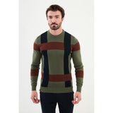 Desenli Haki Slim Fit Bisiklet Yaka Erkek Triko Kazak - 2XL