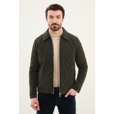 Desenli Haki Slim Fit Gömlek Yaka Kapitone Erkek Mont - 48