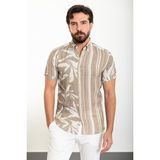 Desenli Haki Slim Fit Kısa Kollu Erkek Gömlek