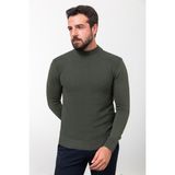 Desenli Haki Slim Fit Yarım Balıkçı Yaka Erkek Triko Kazak - XL
