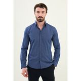 Desenli Indigo Slim Fit Pamuk Erkek Gömlek - XL - İndigo