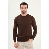 Desenli Kahverengi Slim Fit Bisiklet Yaka Erkek Triko Kazak - 2XL