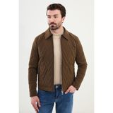 Desenli Kahverengi Slim Fit Gömlek Yaka Kapitone Erkek Mont - 48