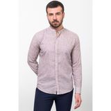 Desenli Kahverengi Slim Fit Hakim Yaka Uzun Kollu Keten Erkek Gömlek