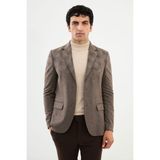 Desenli Kahverengi Slim Fit Mono Yaka Yün Erkek Ceket - 56