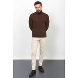 Desenli Kahverengi Slim Fit Tam Balıkçı Yaka Yün Erkek Kazak