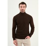 Desenli Kahverengi Slim Fit Yarım Balıkçı Yaka Erkek Triko Kazak - 2XL