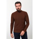 Desenli Kiremit Slim Fit Yarım Balıkçı Yaka Yün Erkek Triko Kazak