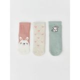 Desenli Kız Bebek Soket Çorap 3'lü (W5) - 5 - 6 Yaş - Dusty Rose