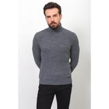 Desenli Koyu Gri Slim Fit Tam Balıkçı Yaka Yün Erkek Kazak