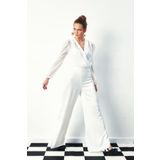 Desenli Kruvaze Bodysuit Bluz - EKRU