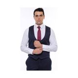 Desenli Kruvaze Koyu Lacivert Erkek Yelek Pantolon Set - Wessi