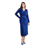 Desenli Kruvaze Yaka Uzun Kollu Midi Elbise – Zarif ve Modern Stil, SAKS, 44