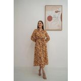 Desenli Kuşaklı Şifon Elbise