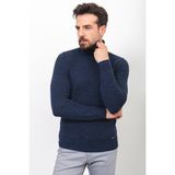 Desenli Lacivert Renk Slim Fit Tam Balıkçı Yaka Yün Erkek Kazak - 2XL