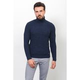 Desenli Lacivert Renk Slim Fit Tam Balıkçı Yaka Yün Erkek Kazak