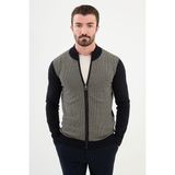 Desenli Lacivert Slim Fit Hakim Yaka Yün Erkek Hırka