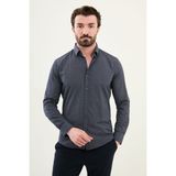 Desenli Lacivert Slim Fit Pamuk Erkek Gömlek - XL