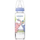 Desenli Mavi Cam Biberon, 250 Ml, Şık ve Kullanışlı Tasarım - Ahşap - Ceviz