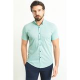 Desenli Mint Yeşil Rengi Slim Fit Kısa Kollu Erkek Gömlek - 2XL - Mint Yeşili
