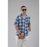 Desenli Oversize Kalıp Kafes Kumaş Erkek Gömlek - İndigo