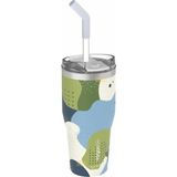 Desenli Pipetli Pipetsiz Çift Kullanım Tumbler Kahve Bardağı Mug Paslanmaz Çelik Termos Jungle