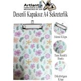 Desenli Sekreterlik Kapaksız A4 1 Adet Renkli Desenli A4 Kapaksız Sekreterlik Klipsli Metal Mekanizmalı 80 Yaprak Kapasiteli - Pembe