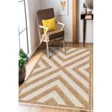 Desenli Sisal Jüt Görünümlü Dijital Baskı Yıkanabilir Kaymaz Taban Halı Mutfak Halısı Salon Halısı 160 X 250 Cm Bej