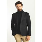 Desenli Siyah Renk Slim Fit Mono Yaka Yün Erkek Ceket - 54