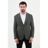 Desenli Siyah Slim Fit Mono Yaka Klasik Yün Erkek Ceket - 54