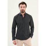 Desenli Siyah Slim Fit Pamuk Erkek Gömlek