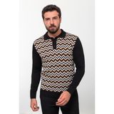 Desenli Siyah Slim Fit Polo Yaka Erkek Triko Kazak