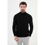 Desenli Siyah Slim Fit Yarım Balıkçı Yaka Erkek Triko Kazak