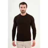 Desenli Slim Fit Bisiklet Yaka Erkek Kazak - Kahverengi - XL