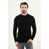 Desenli Slim Fit Bisiklet Yaka Erkek Kazak - Siyah - XL