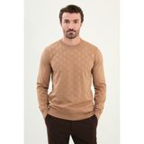Desenli Slim Fit Bisiklet Yaka Erkek Triko Kazak - Kamel