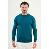 Desenli Slim Fit Bisiklet Yaka Erkek Triko Kazak - Petrol - XL