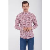 Desenli Slim Fit Bordo Gömlek