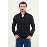 Desenli Slim Fit Fermuarlı Yarım Balıkçı Yaka Şönil Kumaş Erkek Triko Kazak - Lacivert - 2XL