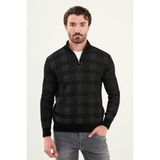 Desenli Slim Fit Fermuarlı Yarım Balıkçı Yaka Şönil Kumaş Erkek Triko Kazak - Siyah - 2XL