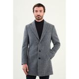 Desenli Slim Fit Geniş Yaka Kaşe Erkek Kaban - Lacivert - 52