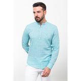 Desenli Slim Fit Hakim Yaka Keten Erkek Gömlek - 2XL - Turkuaz